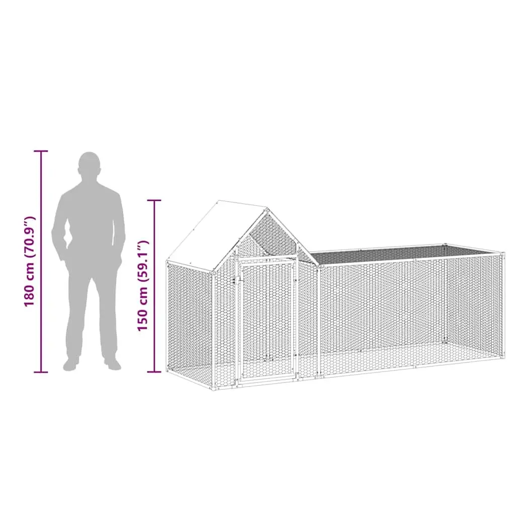 Chicken Coop Silver 3x1x1.5m Galvanised Steel Poultry House Water-resistant Roof