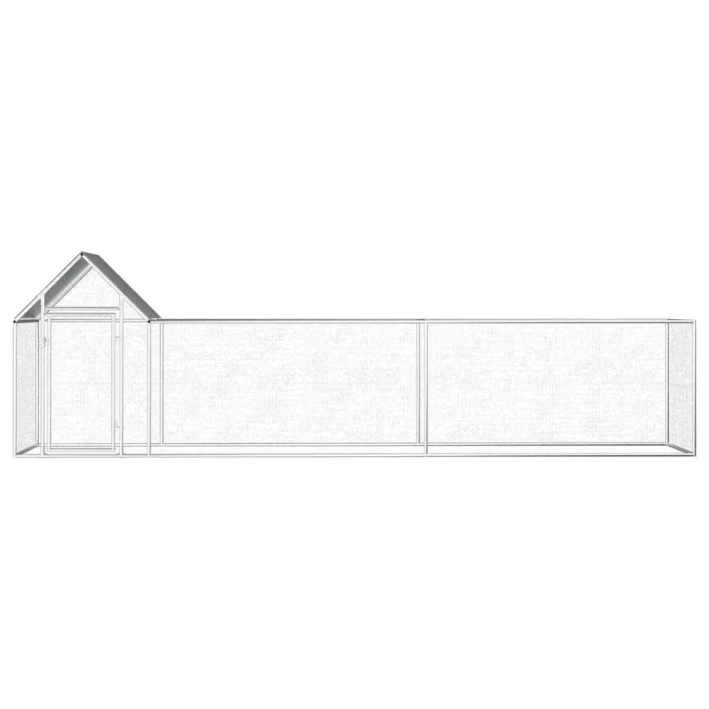 Chicken Coop Silver 5x1x1.5m Galvanised Steel Poultry Run with Water-resistant Roof and Lockable Door