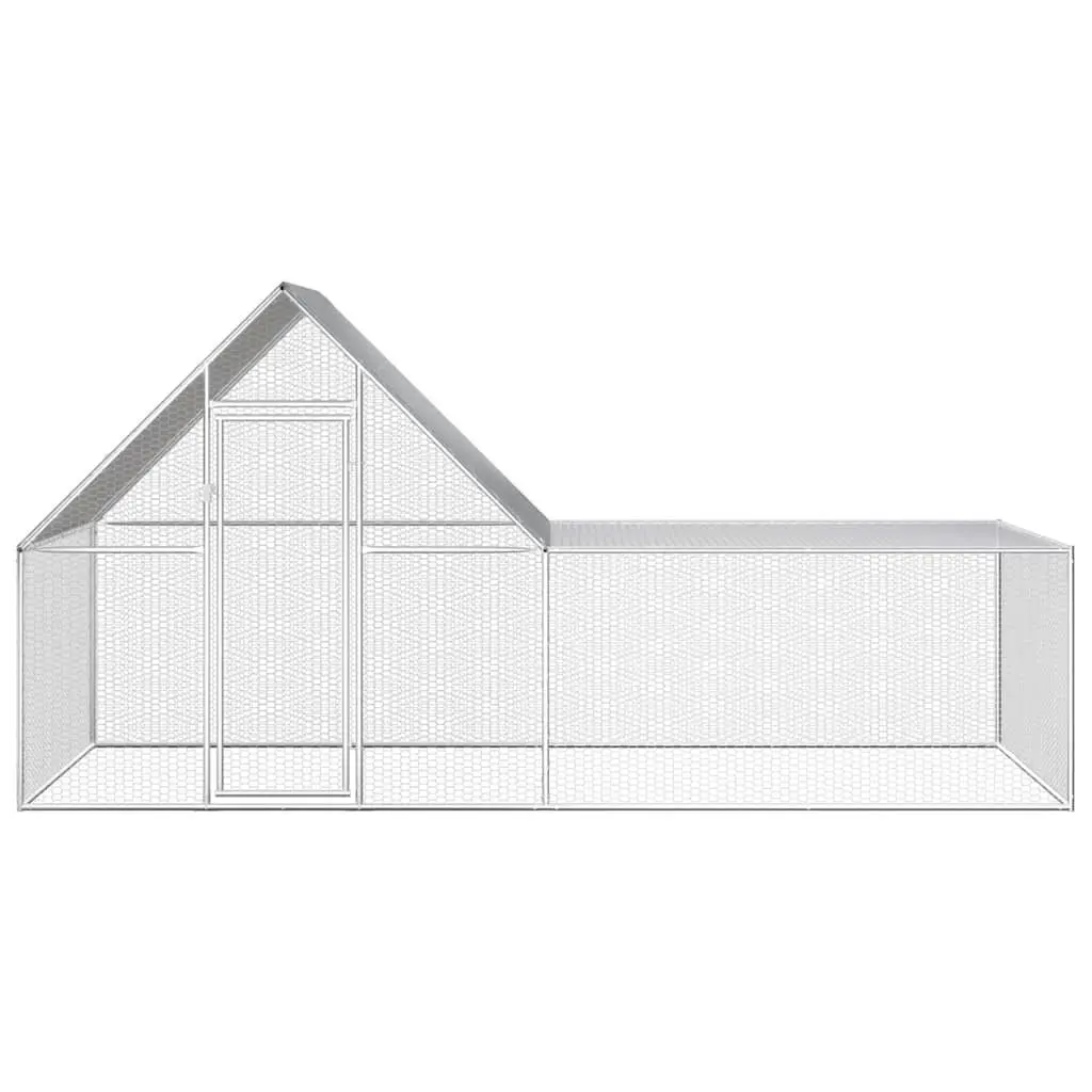 Chicken Coop Silver 4x2x2 m Galvanised Steel Water-resistant Roof Lockable Door Wire Grid