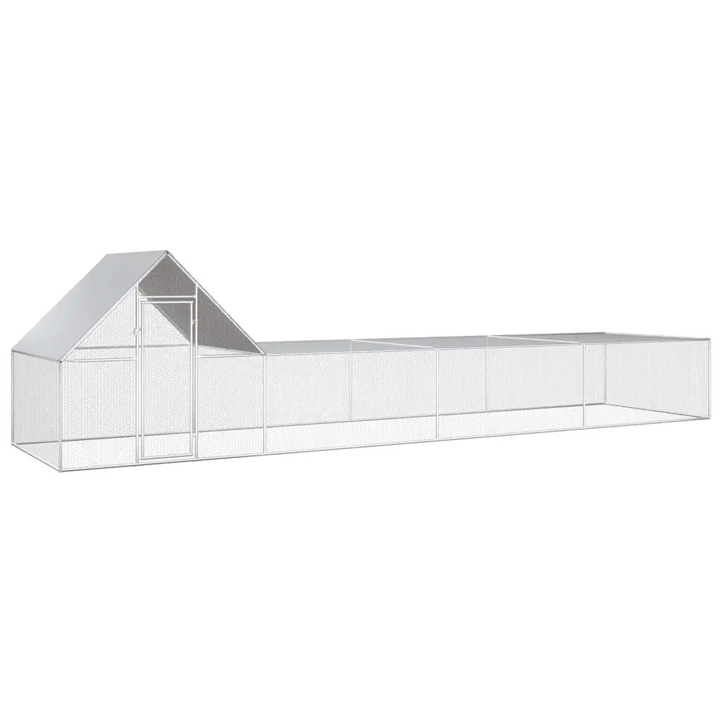 Chicken Coop Silver 8x2x2m Galvanised Steel Water-Resistant Roof Lockable Door