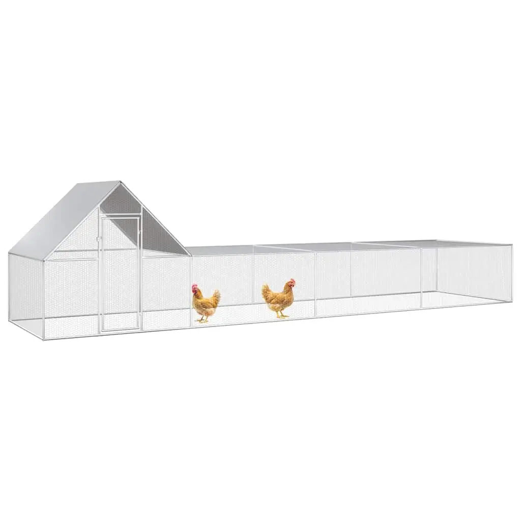 Chicken Coop Silver 8x2x2m Galvanised Steel Water-Resistant Roof Lockable Door
