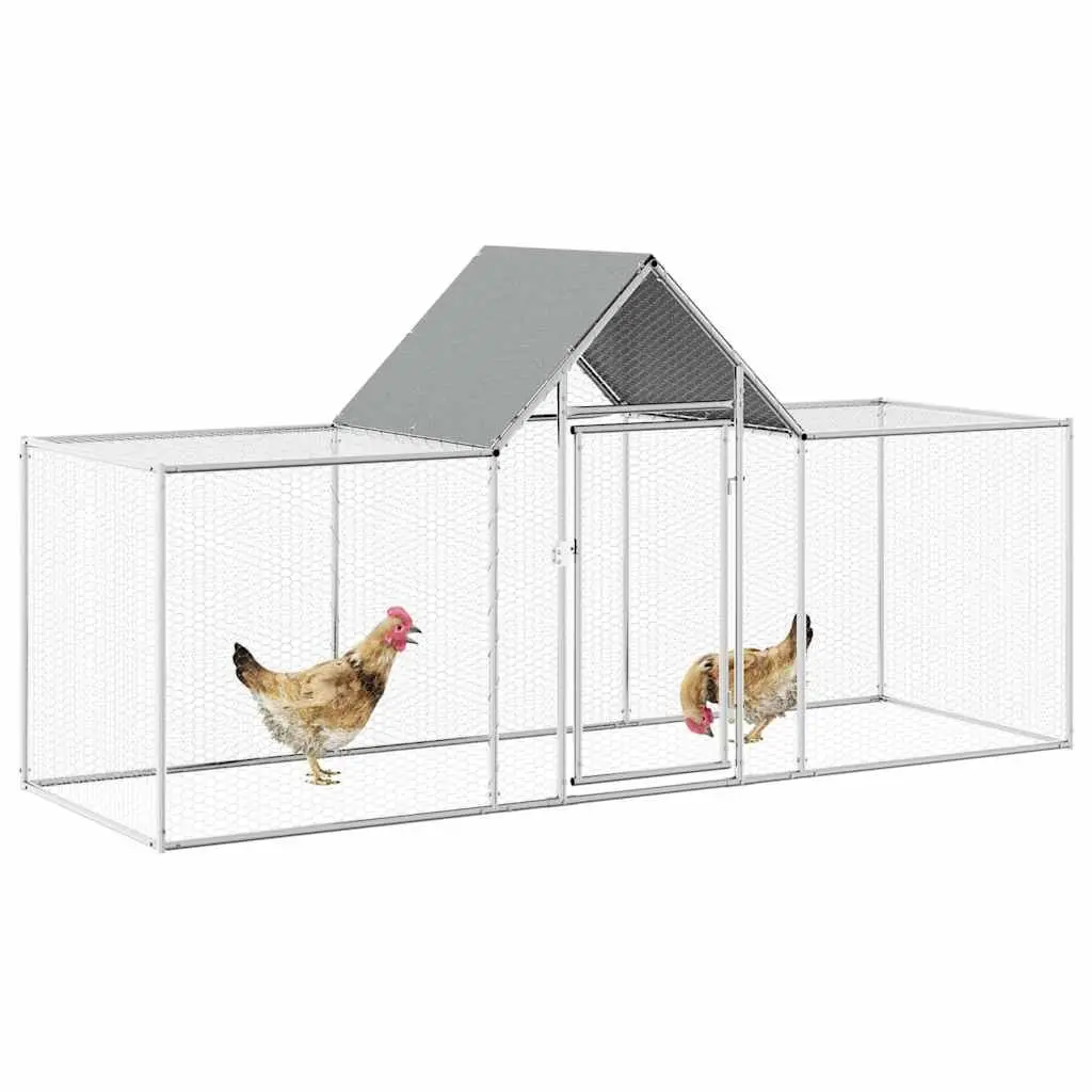 Chicken Coop Silver 3x1x1.5m Galvanised Steel Durable Water-Resistant Roof Enclosure