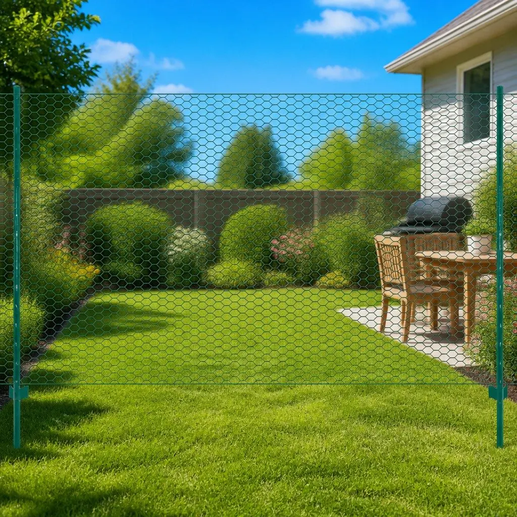 Wire Mesh Fence Panel Green 25x2 m Durable PVC Powder-Coated Steel Garden Poultry Farm Barrier