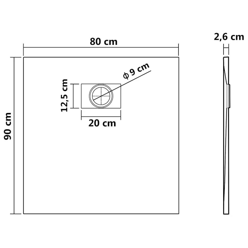 Shower Base Tray White 90x80 cm Low Profile Rectangular Drainage