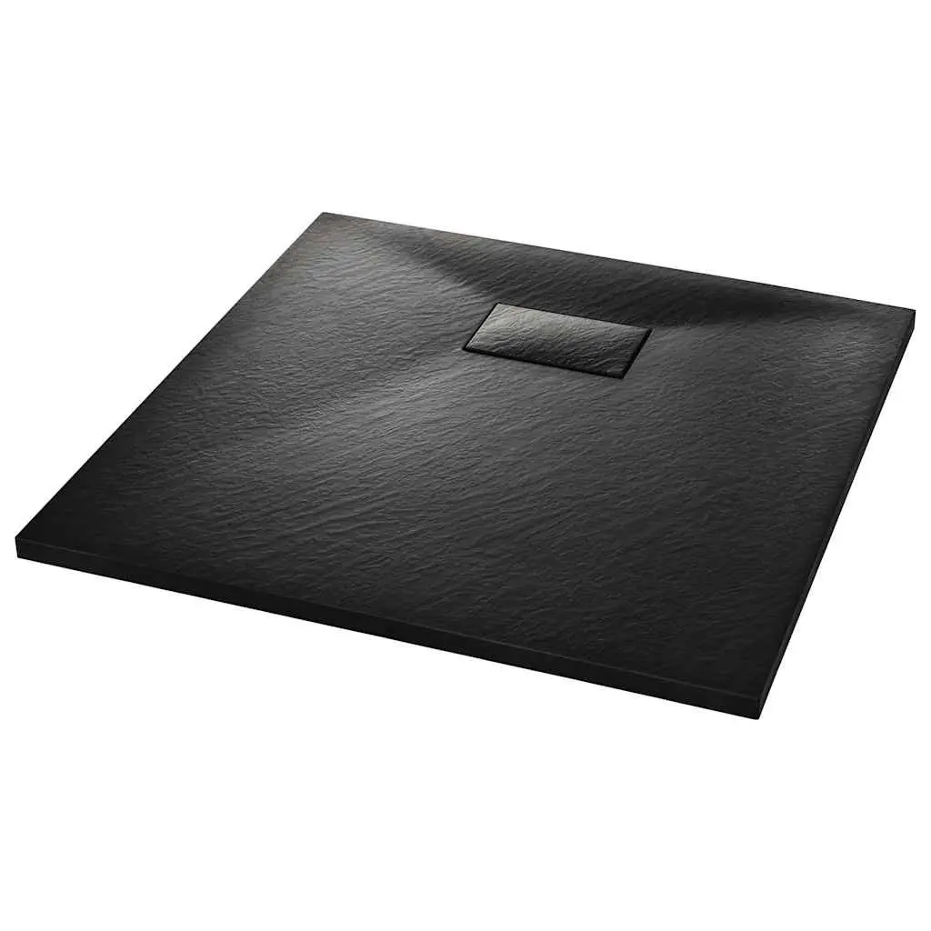 Shower Base Tray Black 80x80 cm Low Profile Slate Stone Surface Skid Resistant
