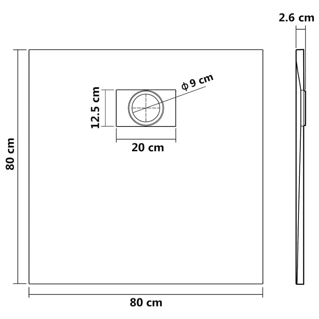 Shower Base Tray Black 80x80 cm Low Profile Slate Stone Surface Skid Resistant