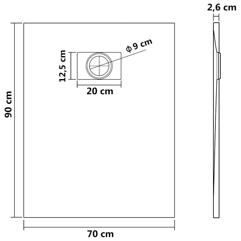 Shower Base Tray Black 90x70 cm Low Profile Skid Resistant