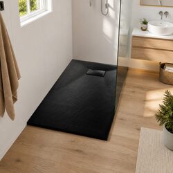 Shower Base Tray Black Rectangular Low Profile 100x70 cm Modern Bathroom
