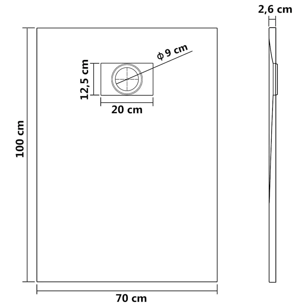 Shower Base Tray Black Rectangular Low Profile 100x70 cm Modern Bathroom