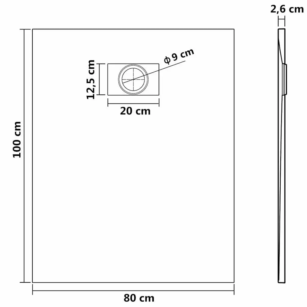 Shower Base Tray Black 100x80 cm Low Profile Skid Resistant