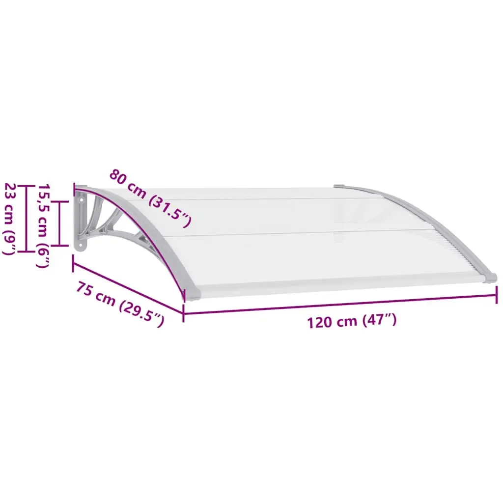 Door Canopy Grey Transparent 120 x 75 cm Polycarbonate Shade