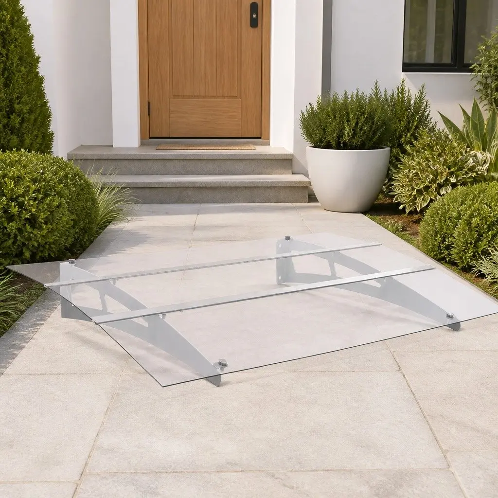 Door Canopy Silver Transparent 120x90cm Polycarbonate Weather Protection