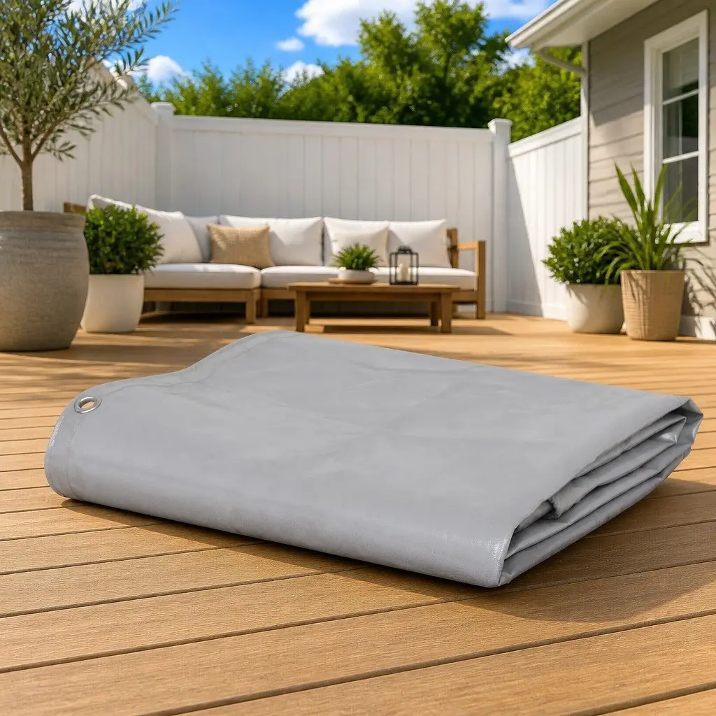 Heavy-Duty Tarpaulin Grey 5x6 m Waterproof Tear Resistant UV Resistant Mould Resistant Eyelets