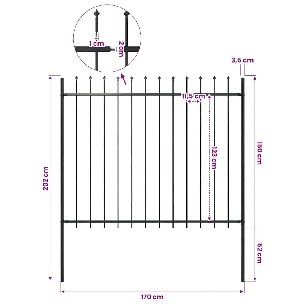 Garden Fence Panel with Spear Top Steel Posts 181x150 cm Decorative Outdoor