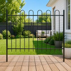 Black Steel Garden Fence Panel with Hoop Top 181x120cm