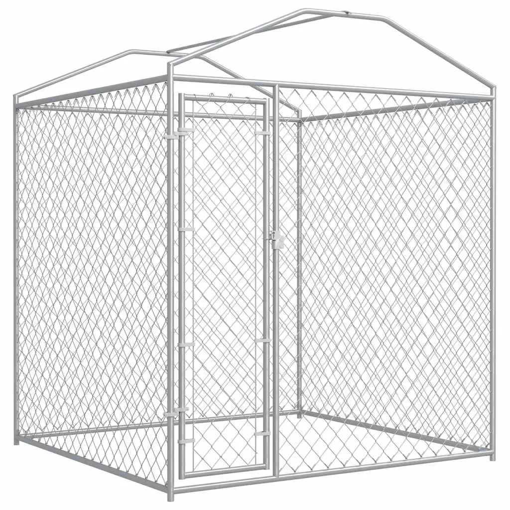 Dog Kennel Silver 193x193x225cm Canopy Top Outdoor Pet Run Exercise Playpen
