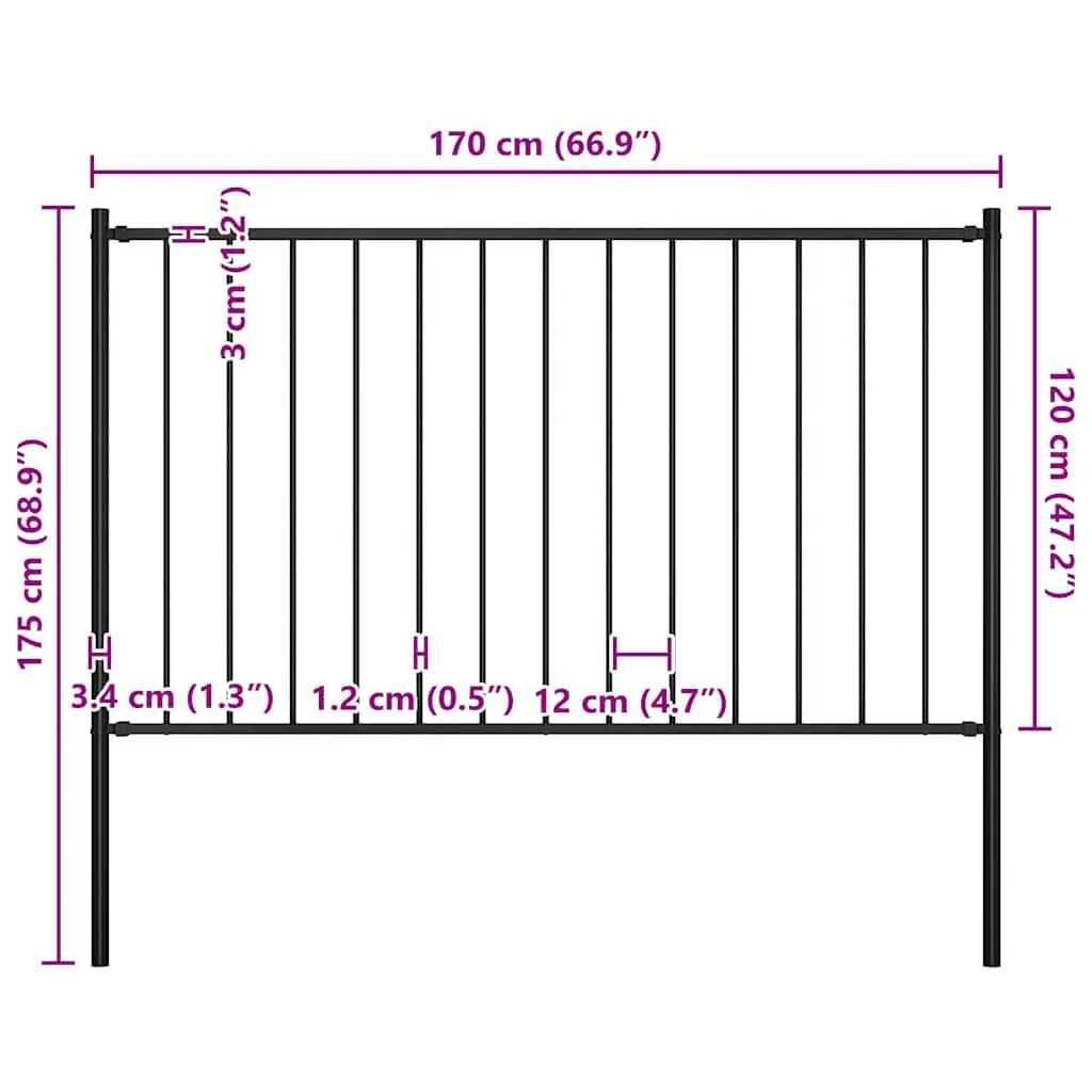 Steel Garden Fence Panel Black 1.7 x 1.25 m Weather Resistant