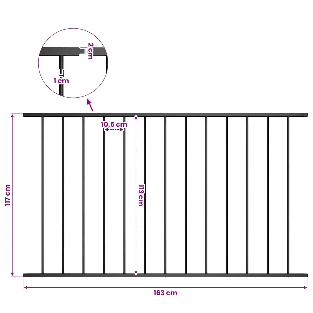 Steel Fence Panel Black 1.7 x 1.17 m Powder-Coated Weather Resistant Garden Barrier