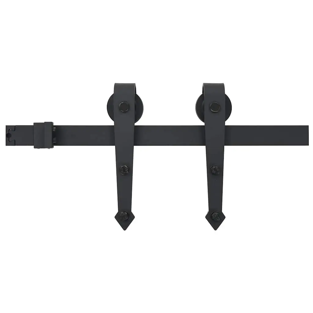 Sliding Door Hardware Kit Black 200cm Track Rail Roller Smooth Quiet Operation