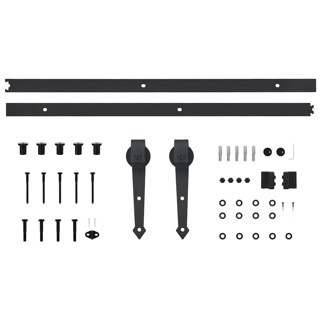 Sliding Door Hardware Kit Black 200cm Track Rail Roller Smooth Quiet Operation