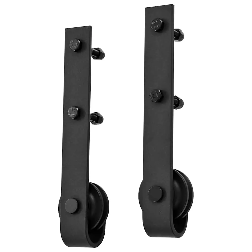 Sliding Door Hardware Kit Black Steel 183cm Track Rail Roller System Smooth Operation