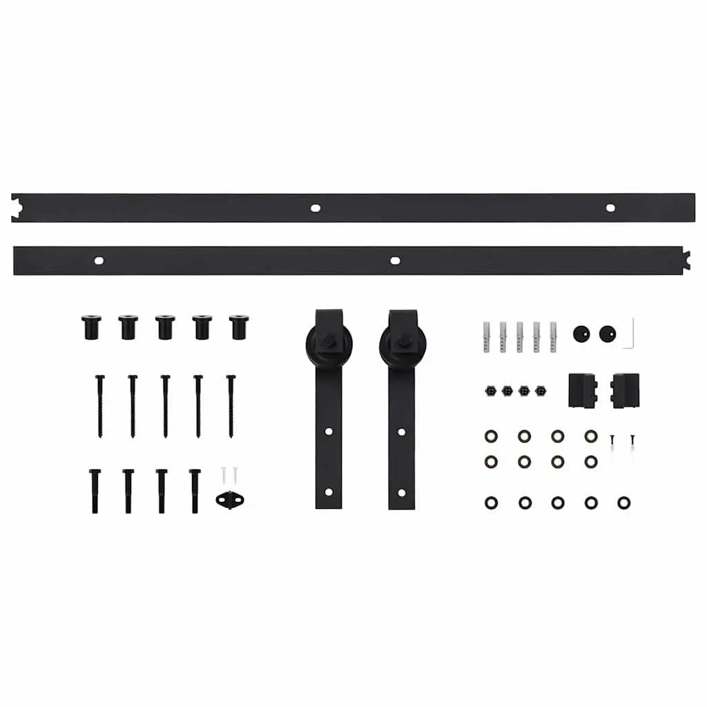 Sliding Door Hardware Kit Black 200cm Steel Track Rail Roller Set