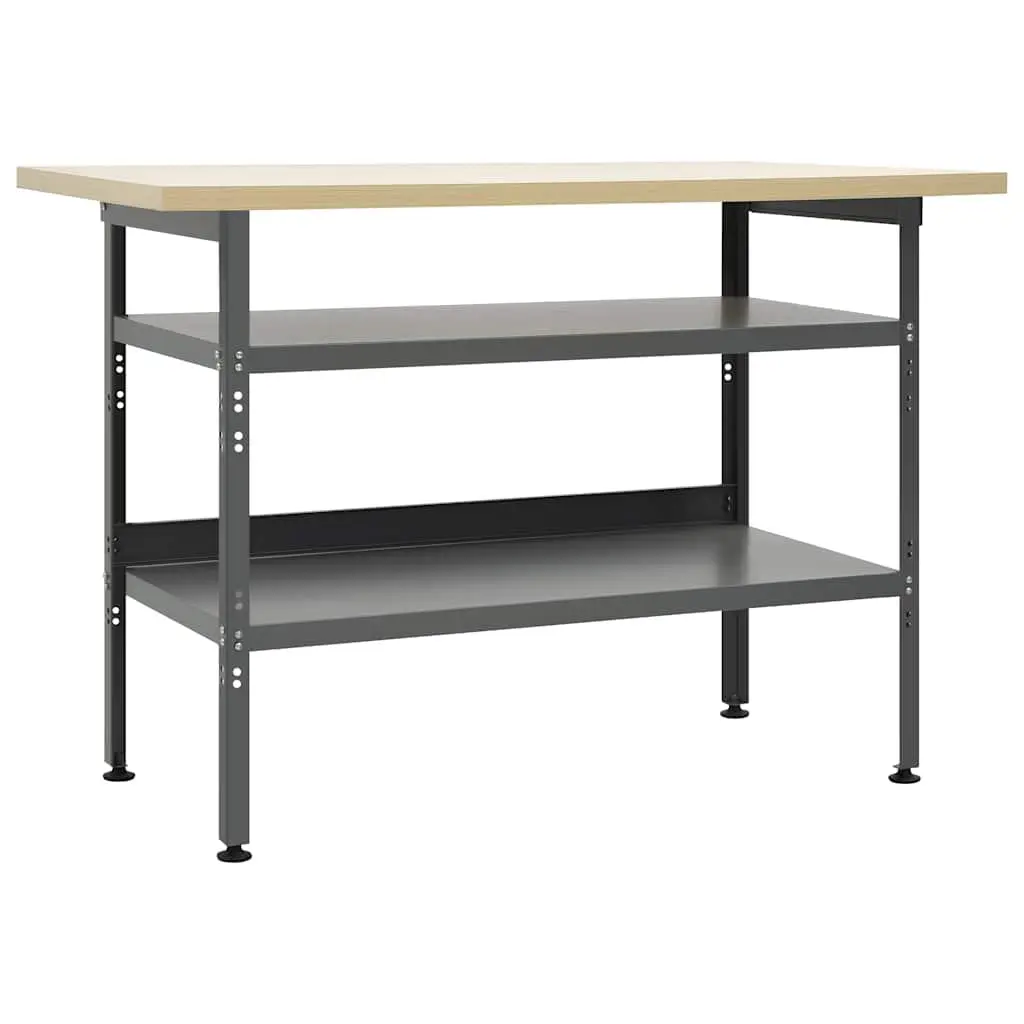 Heavy-Duty Workbench Grey 120x60x85cm Steel Large Tabletop Storage Shelves