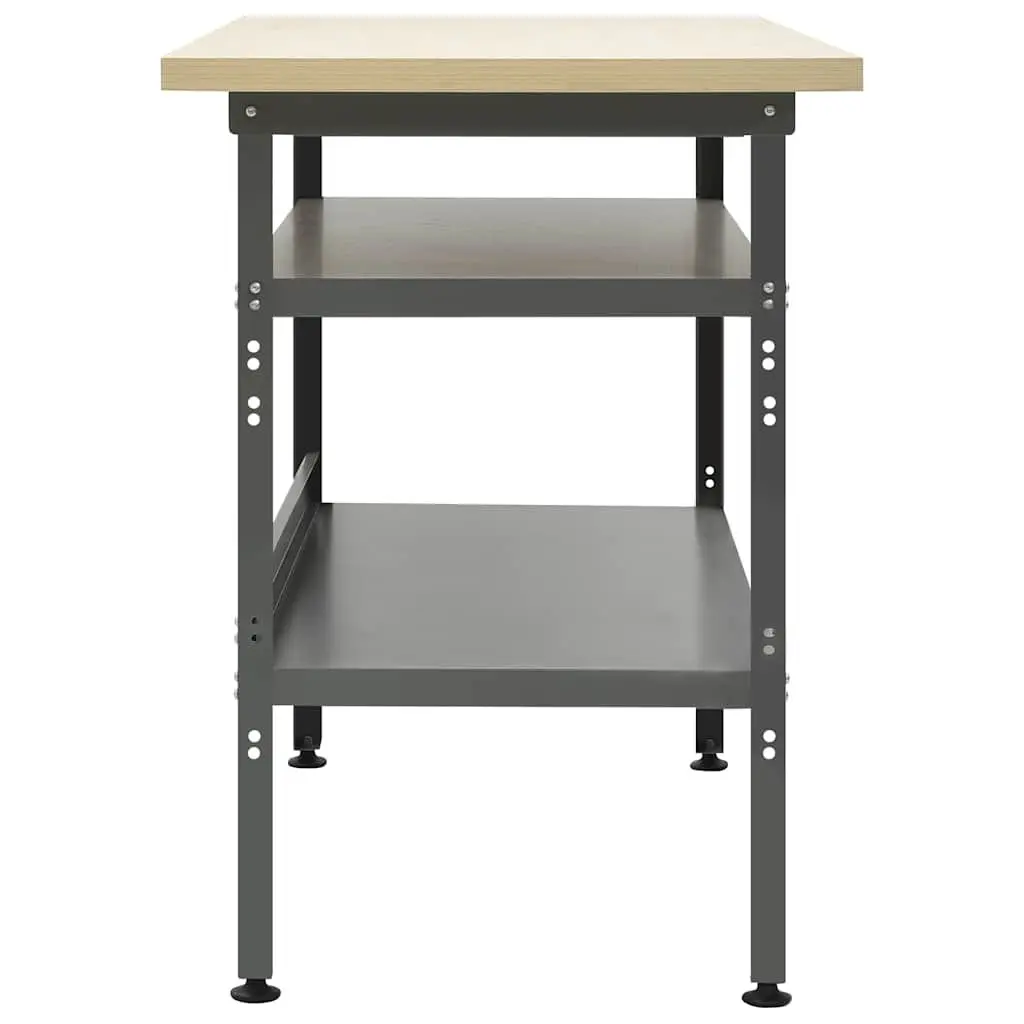 Heavy-Duty Workbench Grey 120x60x85cm Steel Large Tabletop Storage Shelves
