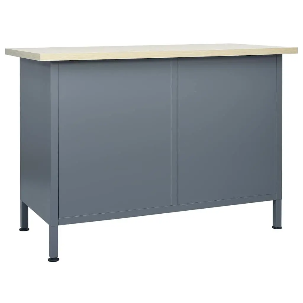 Heavy Duty Workbench Black 120x60x85 cm Sturdy Top 2 Drawers 2 Lockable Cabinets