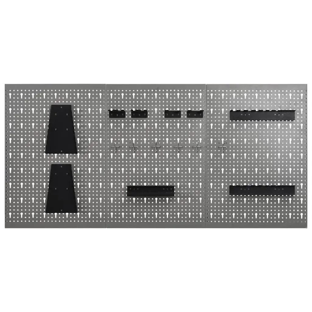 Wall-mounted Tool Pegboards Grey 40x58 cm Steel Panel Organisation Storage 3 Piece