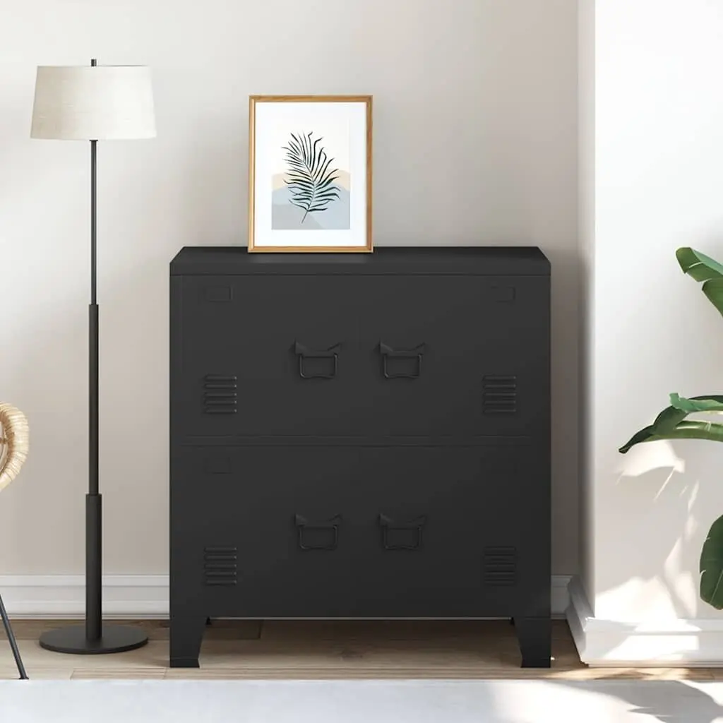 Industrial Storage Chest Black Steel 75 x 40 x 80 cm Organiser with Shelves and Name Tag Holders