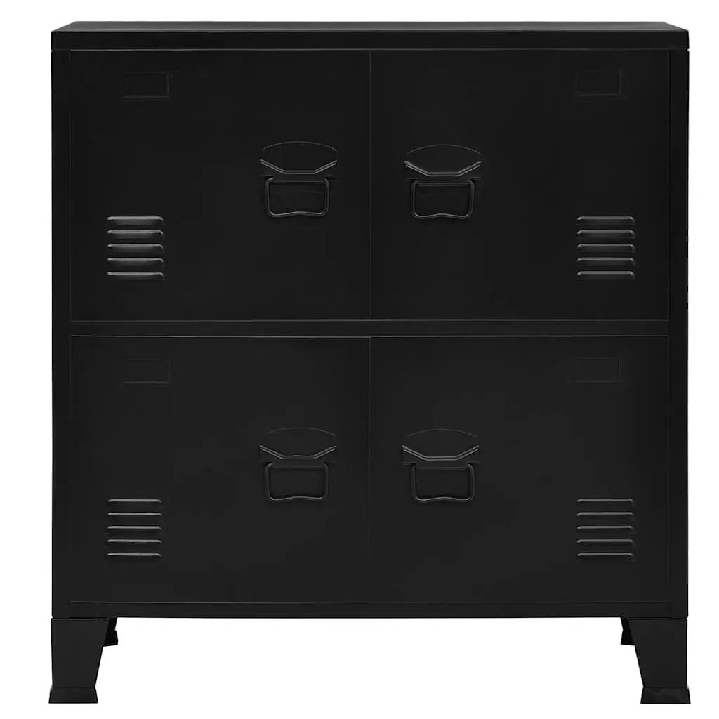Industrial Storage Chest Black Steel 75 x 40 x 80 cm Organiser with Shelves and Name Tag Holders