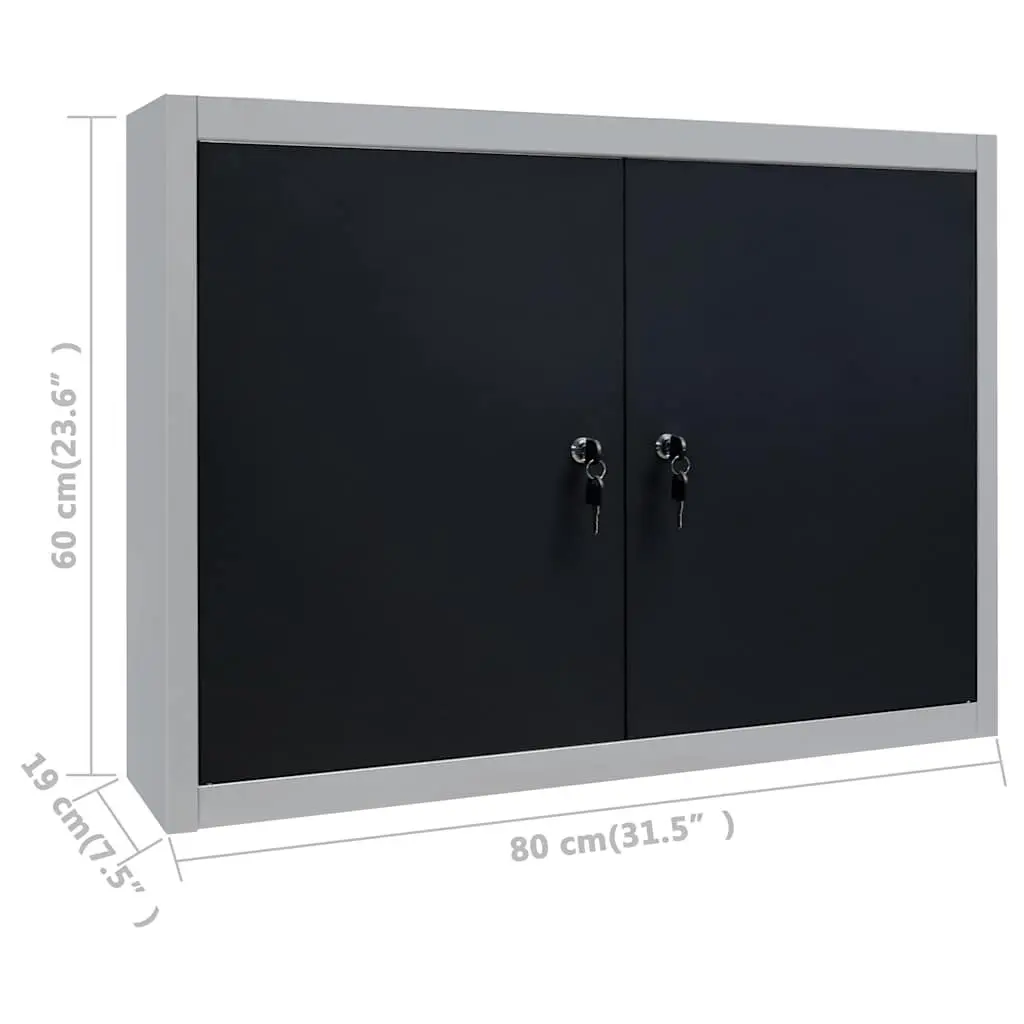 Wall Mounted Tool Cabinet Grey Black Metal Lockable Doors Height Adjustable Shelves Perforated Plate