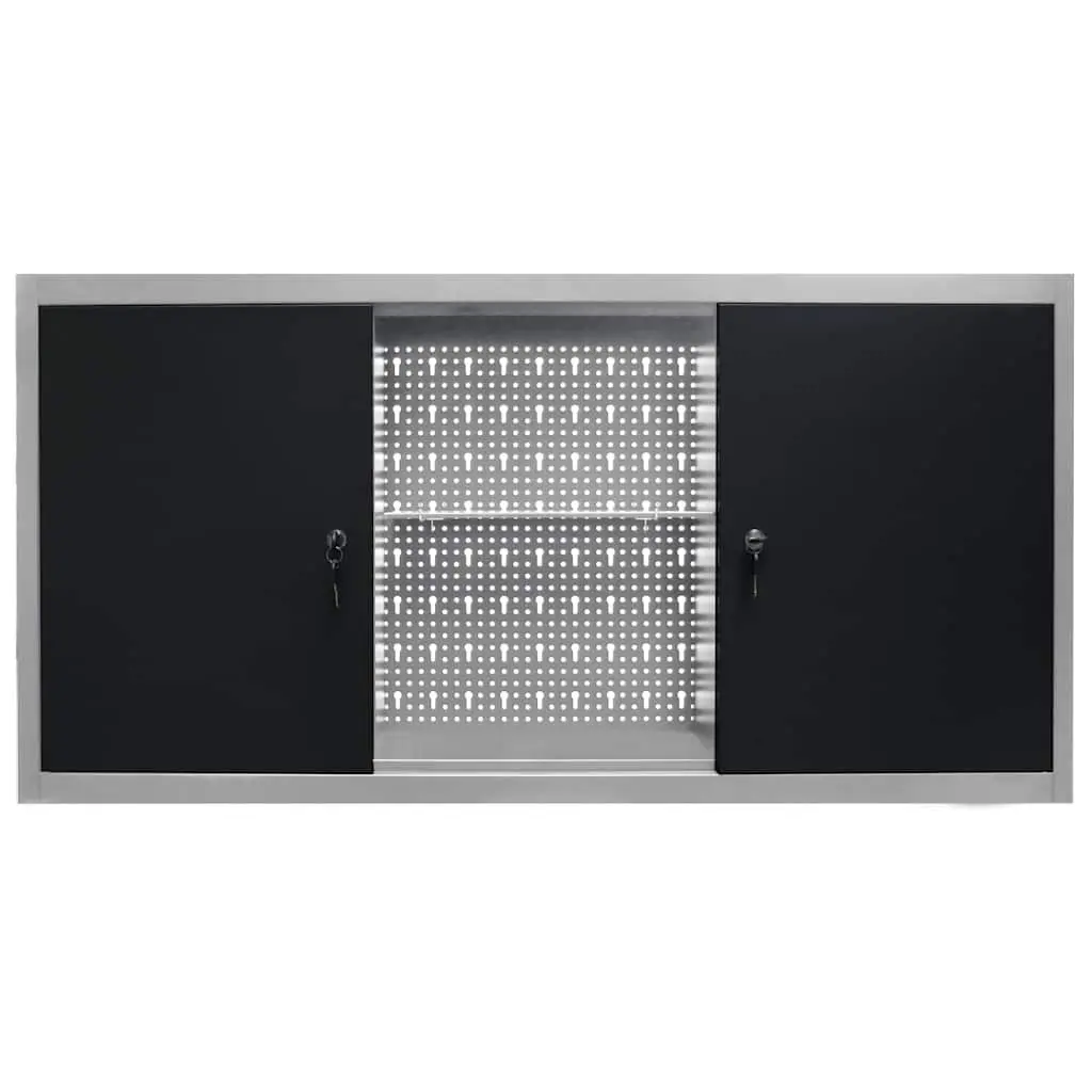 Wall Mounted Tool Cabinet Grey Metal with Lockable Doors and Adjustable Shelves