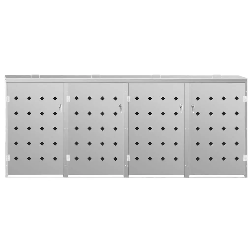 Wheelie Bin Shed Silver 240 L Stainless Steel Ventilation Locking System Hinged Door