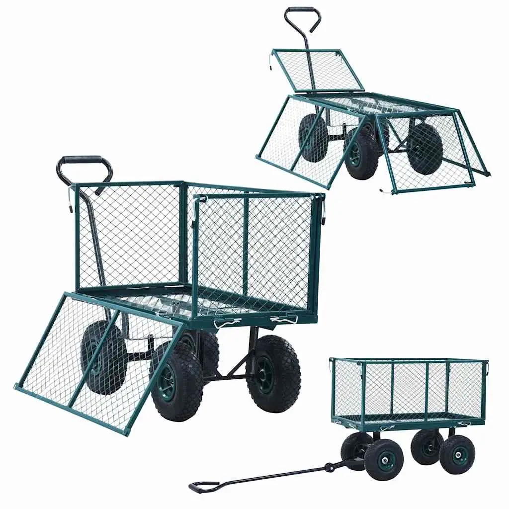 Garden Hand Trolley Green Heavy Duty Steel Cart 350kg Load Capacity