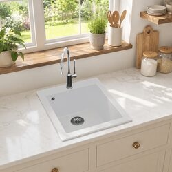 Overmount Kitchen Sink Single Basin White Granite Drainer Space Saver Reversible