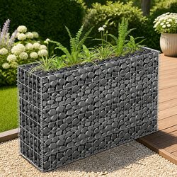 Compact Gabion Raised Bed Planter in Silver