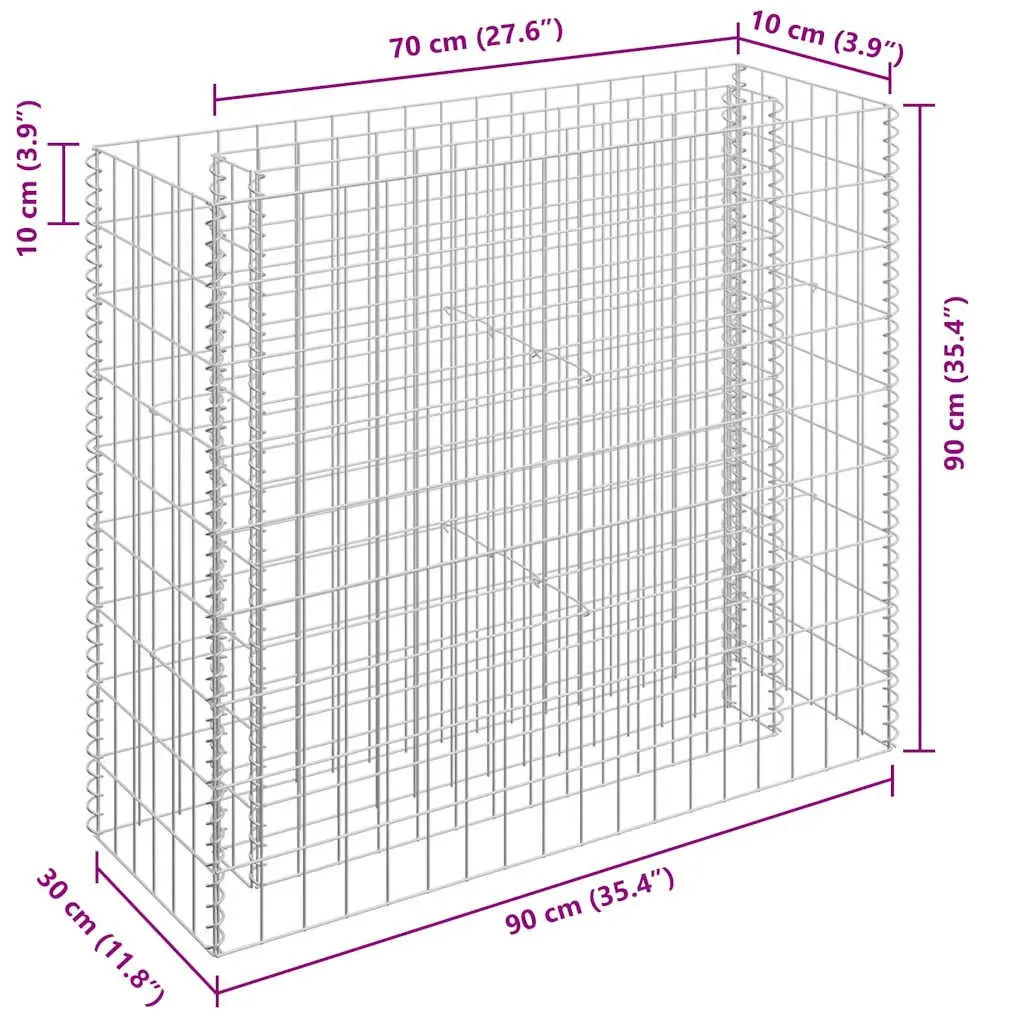 Gabion Planter Silver Steel Wire Mesh Raised Garden Bed 90x30x90cm Weather Resistant Easy Assembly