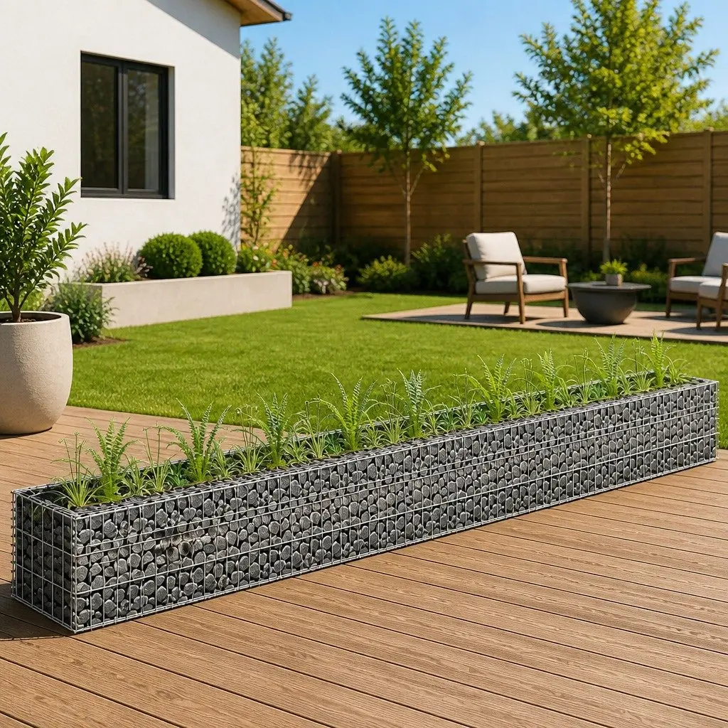 Gabion Raised Garden Bed Planter Box Silver Galvanised Steel 360x30x30 cm Rustproof Weather-resistant Easy to Assemble