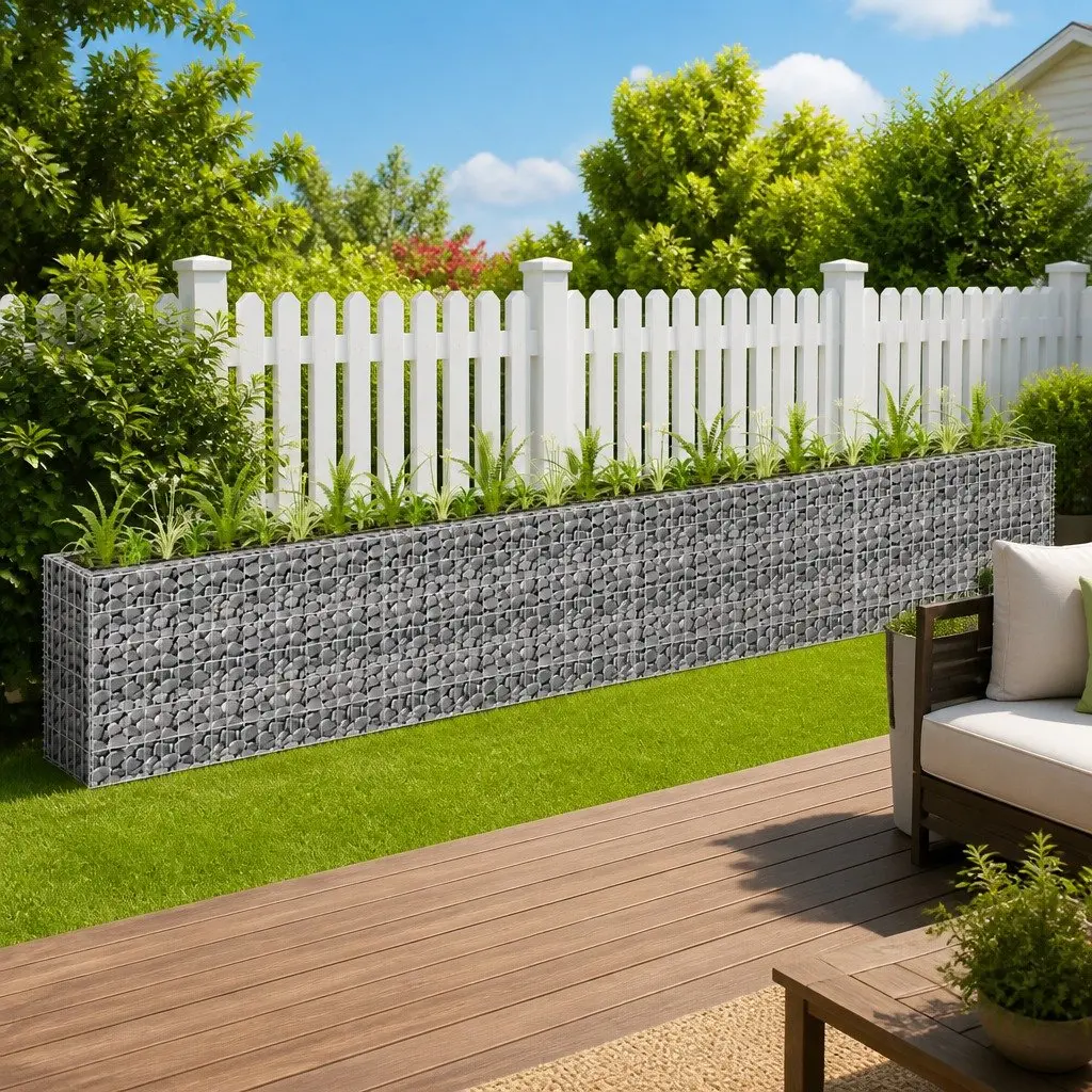 Gabion Raised Garden Bed Planter Silver 360x30x60 cm Rustproof Weather-resistant Easy Assembly
