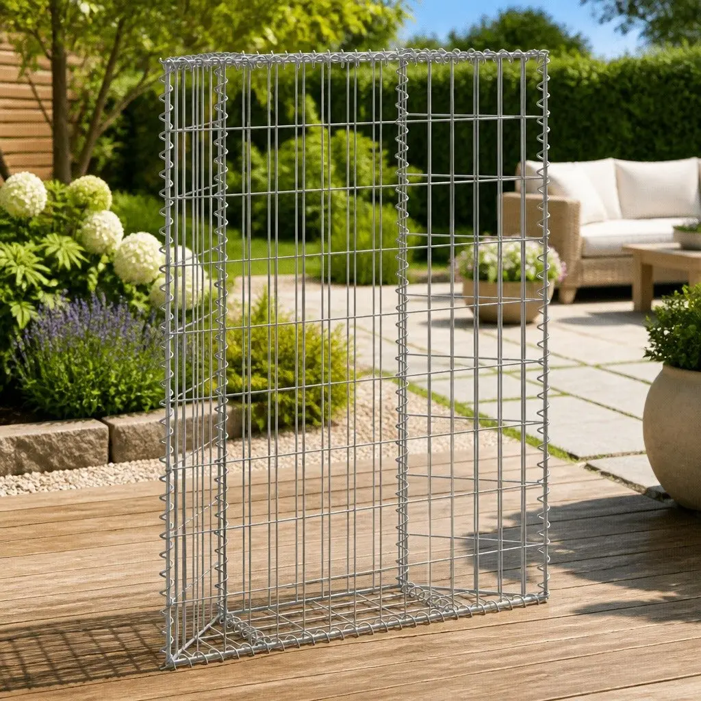 Gabion Raised Bed Silver Trapezium 100 x 20 x 100 cm Rustproof Weather-resistant Sturdy Frame
