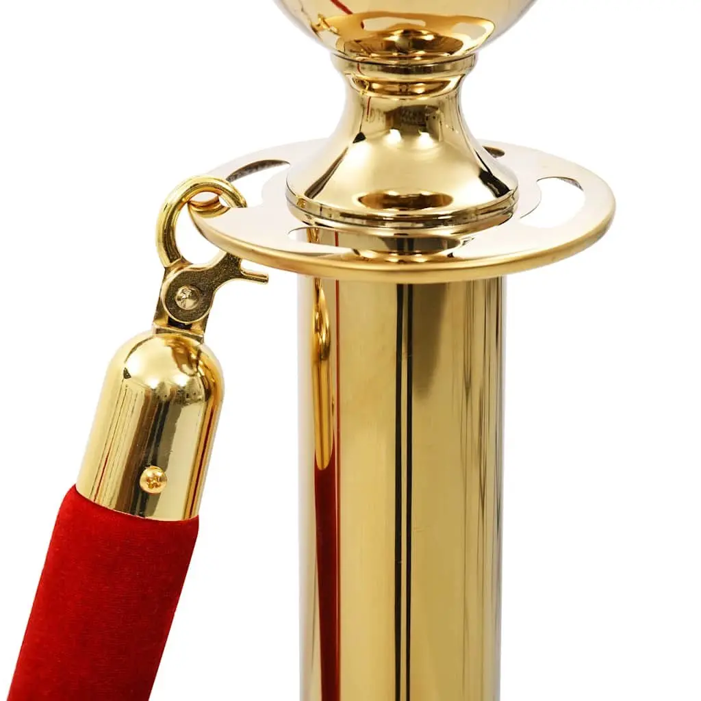 Stanchion Set Gold 3 Piece Stainless Steel VIP Queue Barrier Posts with Velvet Rope for Crowd Control