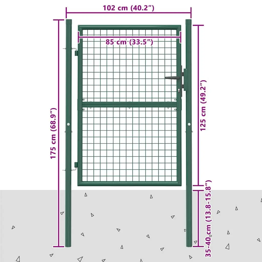 Steel Fence Gate Green 100x125cm Heavy Duty Powder Coated Construction