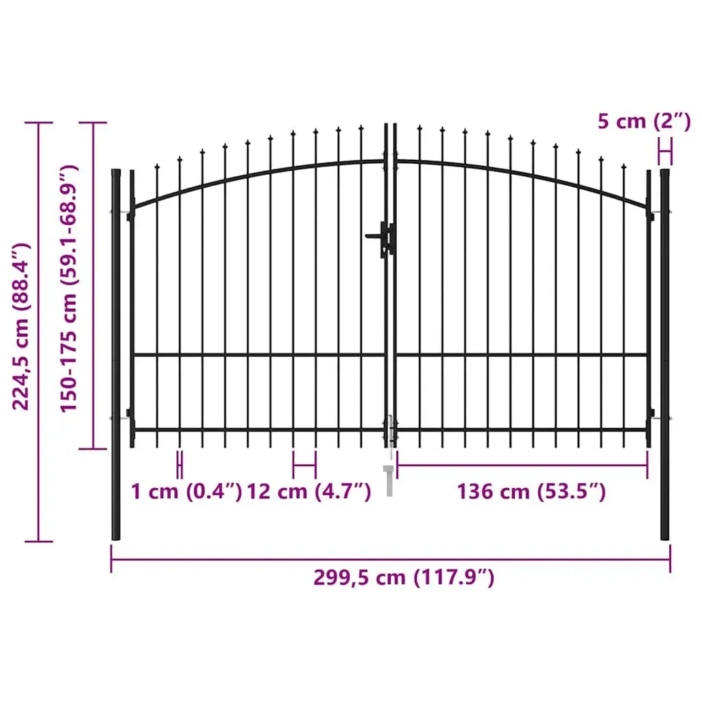 Garden Gate Black 299.5x224.5cm Double Door Fence Barrier with Spike Top