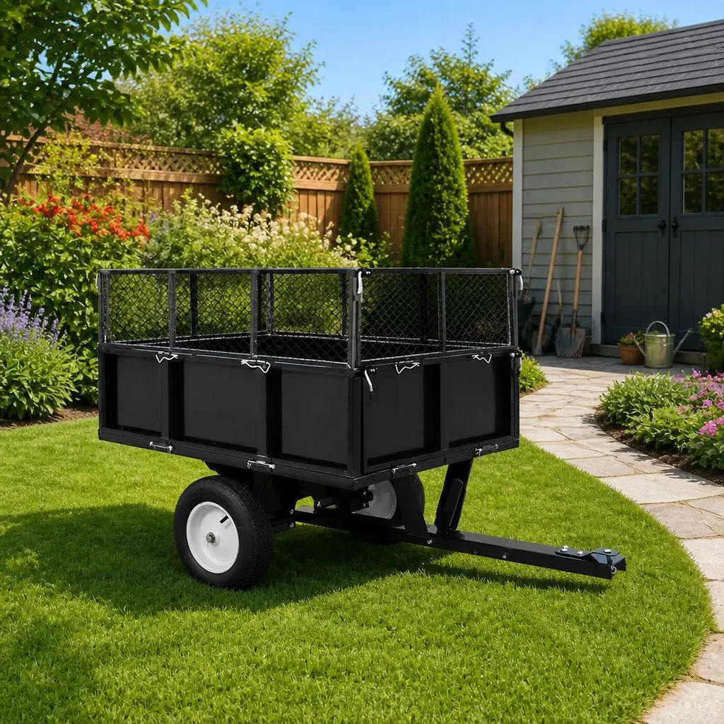 Tipping Trailer Green 300kg Load Capacity Extendable Sides for Lawn Mower