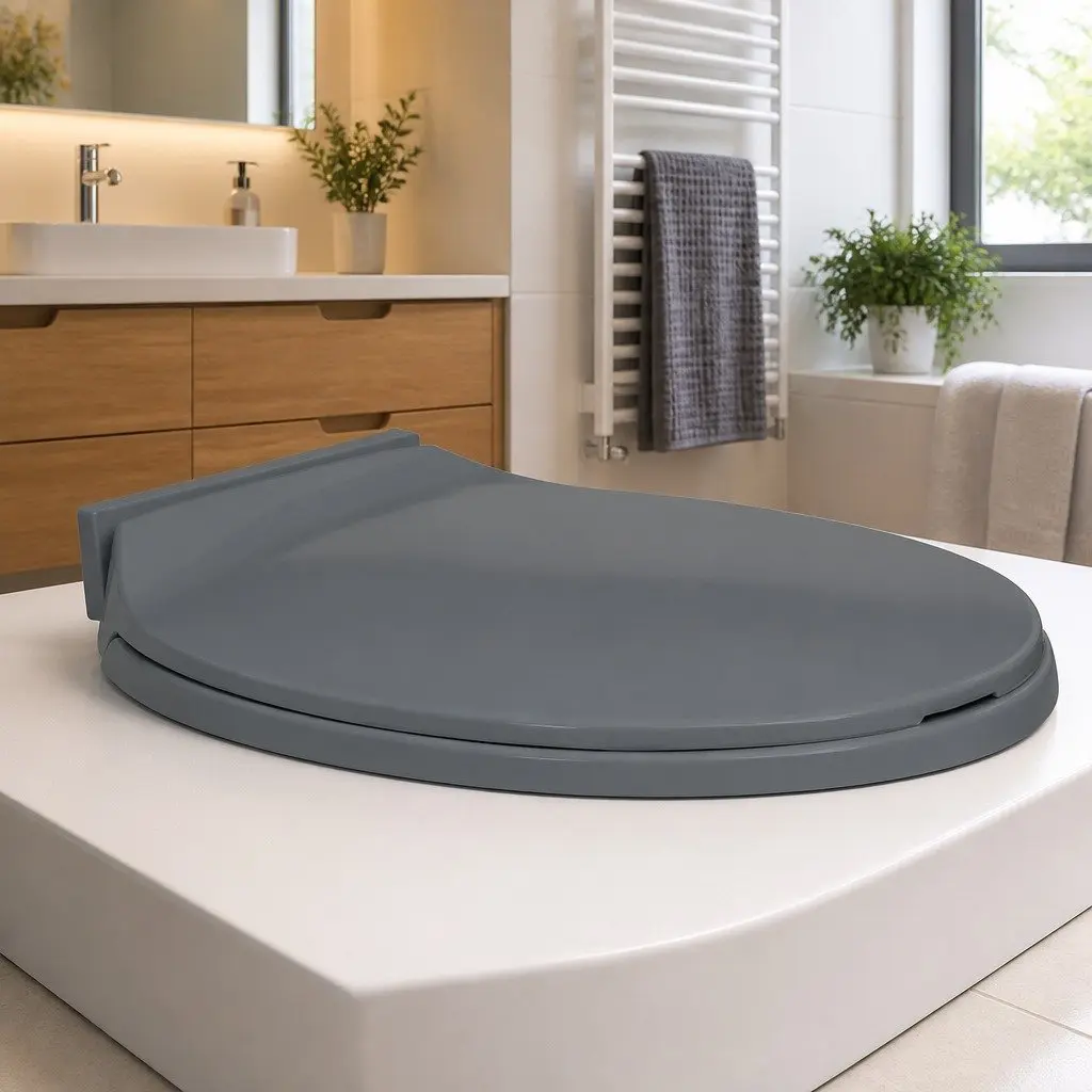 Grey Oval Toilet Seat Soft Close Standard Bowl Quick Install Top Mount Hinges