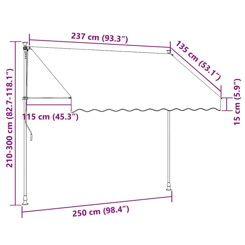 Manual Retractable Awning Anthracite 250cm Solar LED Lights Adjustable Height and Angle