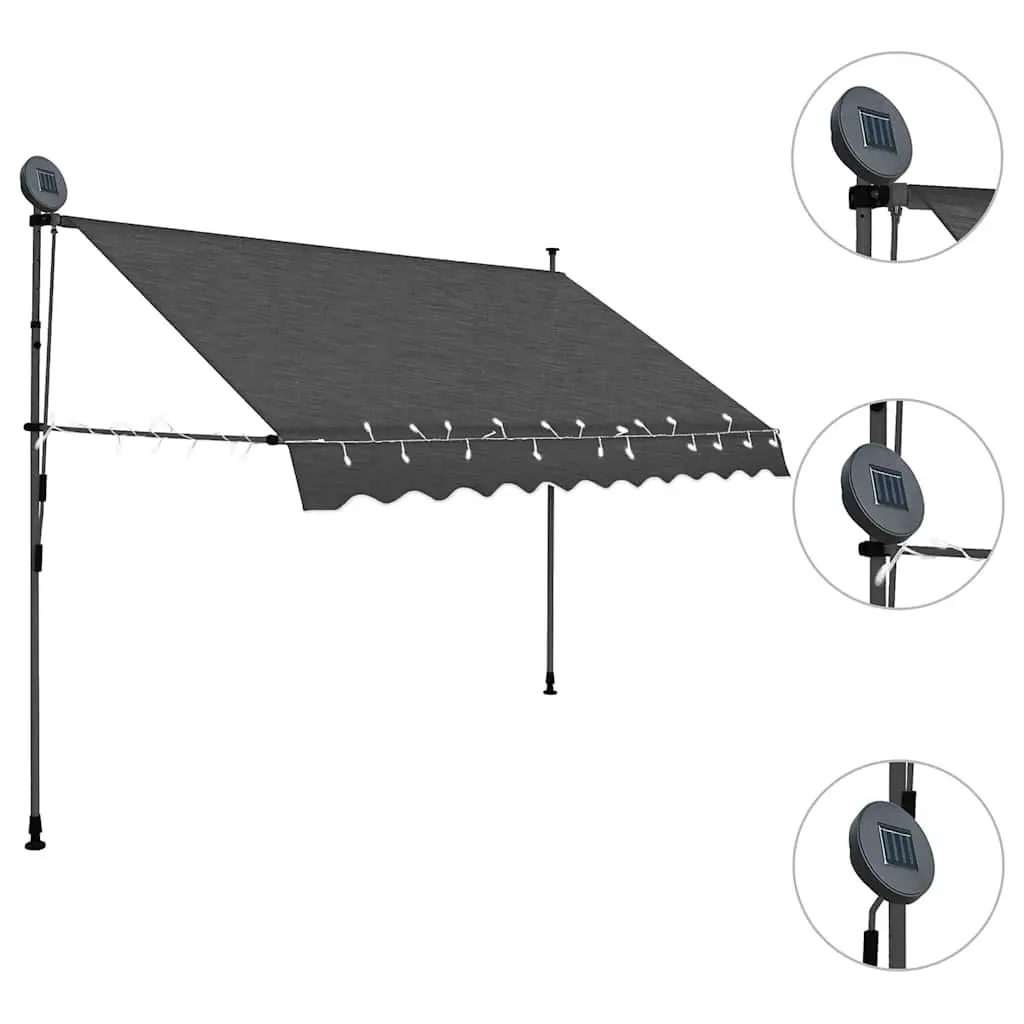 Retractable Awning Anthracite 300cm Manual Steel Frame Polyester Canopy with LED Lighting