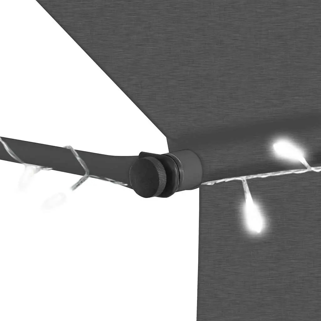 Retractable Awning Anthracite 300cm Manual Steel Frame Polyester Canopy with LED Lighting